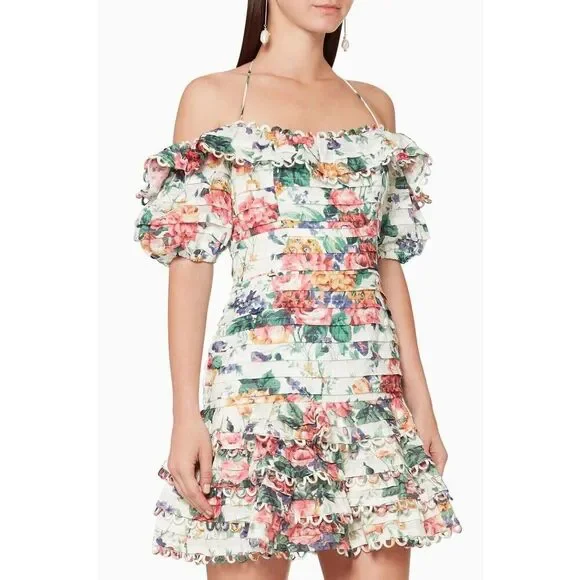 ZIMMERMANN Floral Print Mini Dress ZIM 0 / US 4 white - Picture 4 of 16